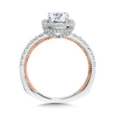 Oval-Cut Two-Tone & Milgrain-Beaded Hidden Halo, Diamond Halo Engagement Ring